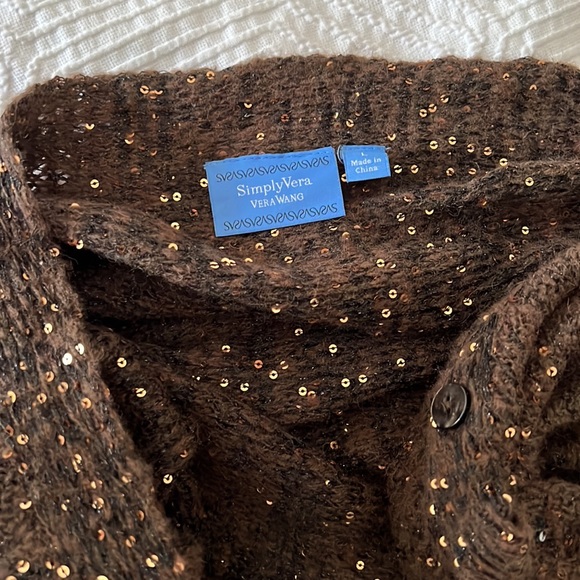 Vera Wang scarf shrug NEW with tags NWT brown sequins Simply Vera L large - Picture 12 of 13